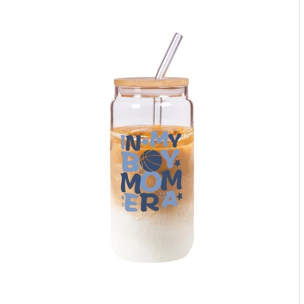 In My Boy Mom Era – 16oz Glass Coffee Cup | New Mom Gift
